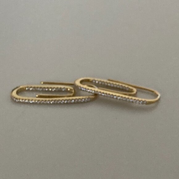 Adornmonde Paper Clip Pave Earrings, 14K Gold Plated Sterling Silver - Picture 3 of 8